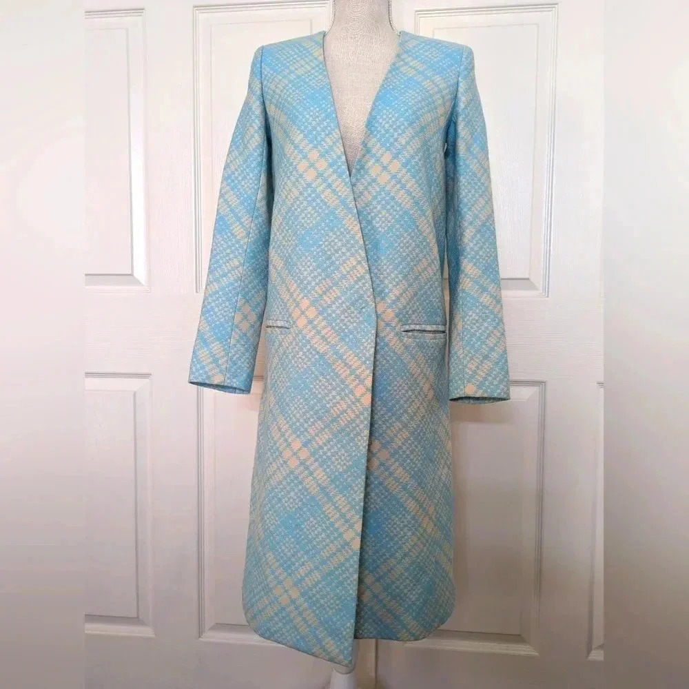 Kimora Lee Simmons Wool Blend Houndstooth  Long Coat - Picture 2 of 7